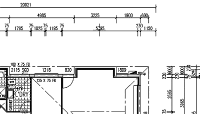 Example of Australian architectural dimensioning style Australian architectural dimensioning practice places major dimensions outside the building linework.