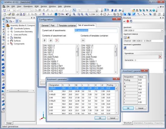 Template container: selecting the steel profile.