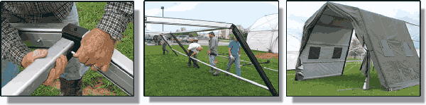 The new VMS design is easy to assemble and requires far fewer than the 16-person minimum required by a competitor’s design. The assembly process is shown above. The new VMS design is easy to assemble and requires far fewer than the 16-person minimum required by a competitor’s design. The assembly process is shown above.