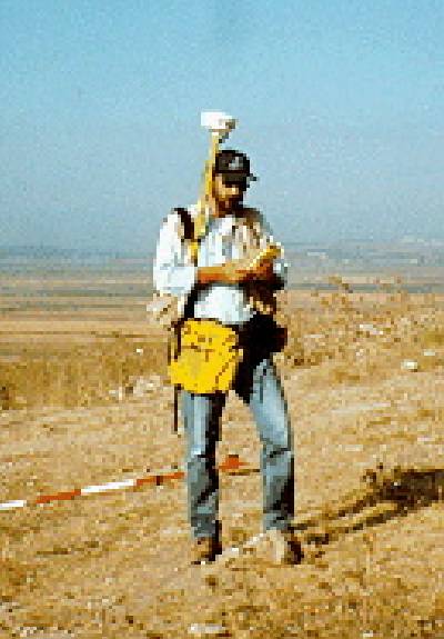 Using GPS equipment to determine positioning.