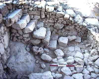Byzantine storage area with steps.  Earlier complex under church, with possible Roman road.