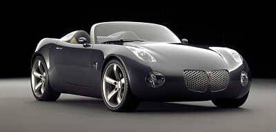 Renderings of Pontiac Solstice concept car highlight its clean, sleek lines and European influence. Images courtesy General Motors and Alias|Wavefront.