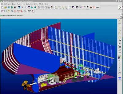 Steelwork, piping and outfitting of an engine room using next generation software from PTC.