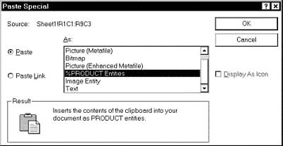 The Paste Special dialog box