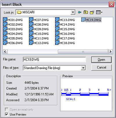 Selecting an external block to insert.