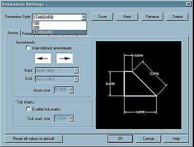 IntelliCAD Dimension Settings dialogue box