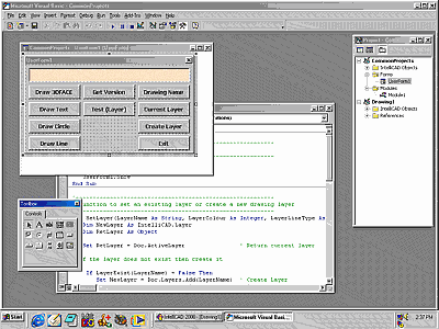 The VBA Editor screen in IntelliCAD