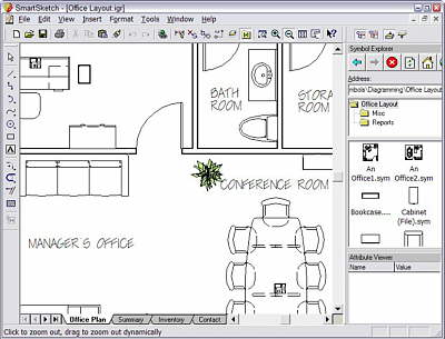 Drawing floor plans using SmartSketch's symbol libraries.