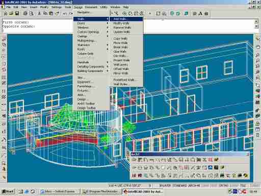 Screenshot of ArchT at work in IntelliCAD 2001.