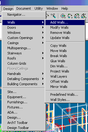 Screen capture of the ArchT design menu.