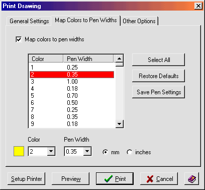 CADwizz print dialog. 