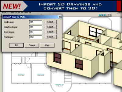 allows you to import 2D CAD line-work of a building plan, and convert it into a 3D model