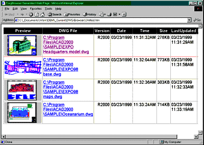 A simple HTML DWGBrowser report.