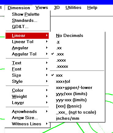 Graphite's Dimension Menu.