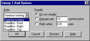 Sweep1 rail options dialog box.