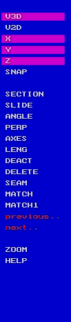 The Design Menu displays one of three menus