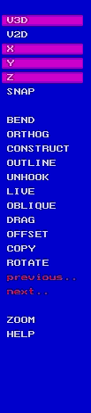 The Design Menu displays one of three menus