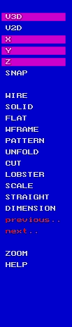 The Design Menu displays one of three menus