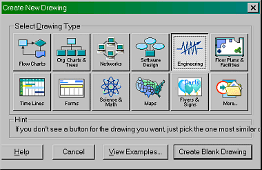 The ‘Create New Drawing’ pop-up dialog shown here gives an indication of the scope.