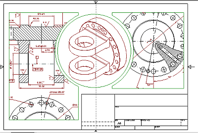 The same 3D sample file showing its multiple Paper Layouts illustrating the variety of viewport shapes and projection of detailed views from the 3D model.
