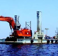 SIMA Peru S.A. designed and manufactured this steel barge with spud legs, named Leyla, which carried a 180-ton excavator to dredge an undersea canal in Pisco Bay off the Pacific coast of Loberia. SIMA used ALGOR FEA to verify and optimize the barge design. (Photograph courtesy of Pluspetrol Peru Corporation.)