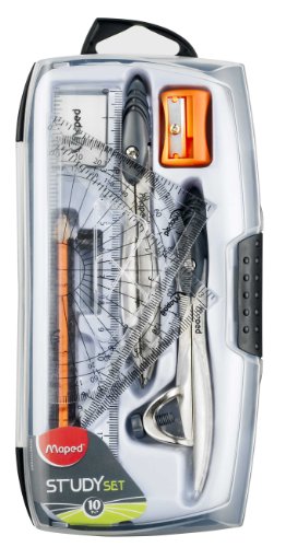Study 10-Piece Compass and Geometry Kit with Shatterproof Box, Assorted Colors (897010)